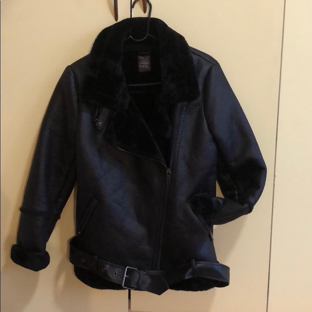 New! Black Faux Leather & Faux Fur Moro Jacket